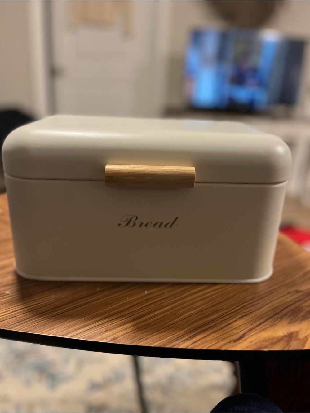 Neutral Cream Bread Box with Gold Handle - Elegant Kitchen Storage
